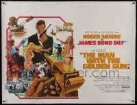 6a178 MAN WITH THE GOLDEN GUN linen British quad 1974 McGinnis art of Roger Moore as James Bond!