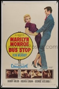 6a233 BUS STOP linen 1sh 1956 full-length art of cowboy Don Murray holding sexy Marilyn Monroe!
