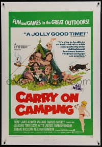 6a237 CARRY ON CAMPING linen 1sh 1971 Sidney James, English nudist sex, wacky Fratini outdoors art!