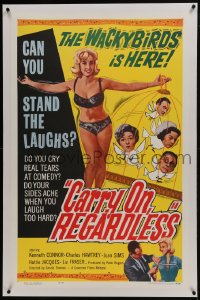 6a238 CARRY ON REGARDLESS linen 1sh 1963 sexy English comedy, the Wackybirds is here!