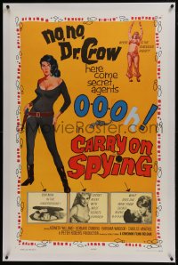 6a239 CARRY ON SPYING linen 1sh 1964 sexy English spy spoof, the most secrets exposed!