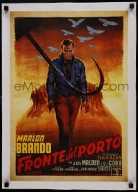 6a122 ON THE WATERFRONT linen 15x21 Chilean commercial poster 1990s Ballester art of Marlon Brando!