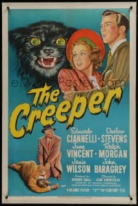 6a254 CREEPER linen 1sh 1948 great art of frightened couple and wacky crazed cat showing fangs!
