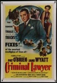 6a255 CRIMINAL LAWYER linen 1sh 1951 alcoholic lawyer Pat O'Brien kept killers out of prison!