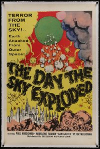 6a266 DAY THE SKY EXPLODED linen 1sh 1961 terror from the sky, art of Earth attacked from space!