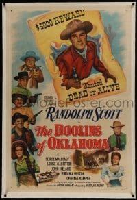 6a271 DOOLINS OF OKLAHOMA linen 1sh 1949 cowboy Randolph Scott is wanted dead or alive!