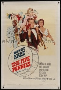 6a294 FIVE PENNIES linen 1sh 1959 great artwork of Danny Kaye, Louis Armstrong & Barbara Bel Geddes!