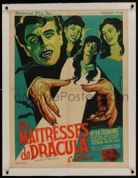 6a092 BRIDES OF DRACULA linen French 24x32 1960 Terence Fisher, Hammer, different art by Koutachy!