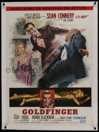 6a093 GOLDFINGER linen French 23x31 1964 cool art of Sean Connery as James Bond 007 by Jean Mascii!