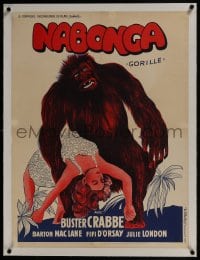 6a094 NABONGA linen French 24x32 R1960s art of giant gorilla carrying unconscious Julie London!