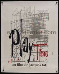 6a095 PLAYTIME linen French 24x30 1967 Jacques Tati, cool different art by Baudin & Rene Ferracci!