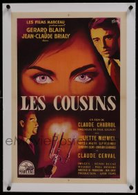 6a100 COUSINS linen French 16x23 1959 Claude Chabrol, super close art of female eyes by Lefebvre!
