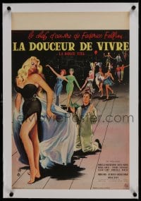 6a101 LA DOLCE VITA linen French 16x24 1960 Federico Fellini, Mastroianni, sexy Ekberg by Yves Thos!