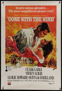 6a314 GONE WITH THE WIND linen 1sh R1989 Terpning art of Gable carrying Leigh over burning Atlanta!