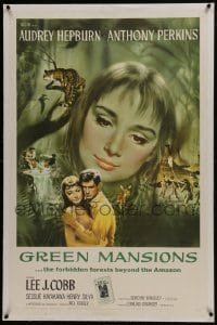 6a321 GREEN MANSIONS linen 1sh 1959 art of Audrey Hepburn & Anthony Perkins by Joseph Smith!