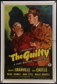6a323 GUILTY linen 1sh 1947 Bonita Granville, Don Castle, from a noir story by Cornel Woolrich!