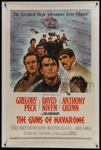 6a325 GUNS OF NAVARONE linen 1sh 1961 Gregory Peck, David Niven & Anthony Quinn by Howard Terpning!