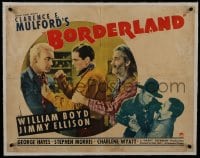 6a189 BORDERLAND linen 1/2sh 1937 Gabby Hayes stops Ellison from slugging Hopalong Cassidy, rare!