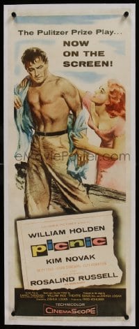 6a185 PICNIC linen insert 1956 great art of barechested William Holden & sexy long-haired Kim Novak!
