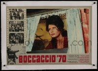 6a112 BOCCACCIO '70 linen Italian 19x27 pbusta 1962 c/u of sexy Sophia Loren in window, De Sica!