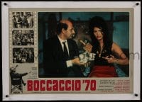 6a111 BOCCACCIO '70 linen Italian 19x27 pbusta 1962 c/u of sexy Sophia Loren & Alfio Vita, De Sica!