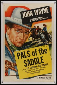 6a355 JOHN WAYNE linen 1sh 1953 great art of The Duke, Three Mesquiteers, Pals of the Saddle!