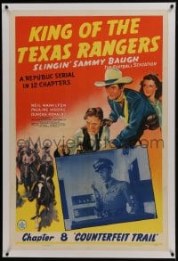 6a366 KING OF THE TEXAS RANGERS linen chapter 8 1sh 1941 Slingin Sammy Baugh, cowboy western serial!
