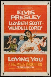 6a377 LOVING YOU linen 1sh 1957 Elvis Presley, Lizabeth Scott, Wendell Corey & Dolores Hart!
