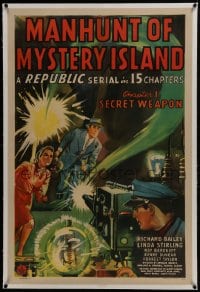 6a380 MANHUNT OF MYSTERY ISLAND linen chapter 1 1sh 1945 sci-fi & pirates serial, Secret Weapon!