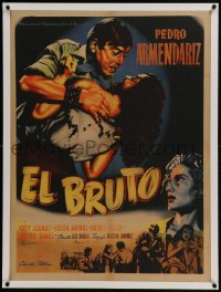 6a077 EL BRUTO linen Mexican poster 1953 directed by Luis Bunuel, Pedro Armendariz & Rosita Arenas!