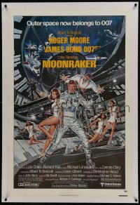 6a387 MOONRAKER linen 1sh 1979 Goozee art of Moore as James Bond, sexy Lois Chiles & Richard Kiel!