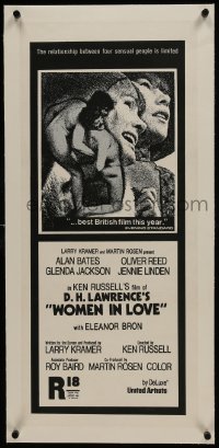 6a068 WOMEN IN LOVE linen New Zealand daybill 1970 Ken Russell, D.H. Lawrence, Bates, different!