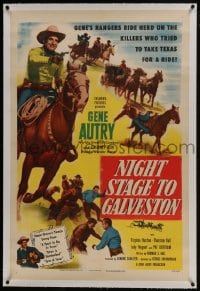 6a394 NIGHT STAGE TO GALVESTON linen 1sh 1952 Gene Autry makes crooks go straight into a Ranger trap!