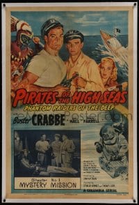 6a406 PIRATES OF THE HIGH SEAS linen chapter 1 1sh 1950 Buster Crabbe serial, Mystery Mission, rare!