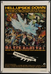 6a408 POSEIDON ADVENTURE linen int'l 1sh 1972 art of Gene Hackman & cast escaping by Mort Kunstler!