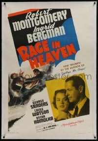 6a413 RAGE IN HEAVEN linen style C 1sh 1941 Ingrid Bergman & Robert Montgomery, James Hilton, rare!