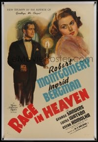 6a414 RAGE IN HEAVEN linen style D 1sh 1941 art of pretty Ingrid Bergman & Robert Montgomery, rare!