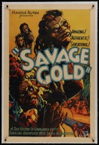 6a429 SAVAGE GOLD linen 1sh 1933 true record of Commander Dyott's adventures w/ Amazon headhunters!