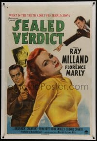 6a431 SEALED VERDICT linen 1sh 1948 art of Ray Milland & sexy Florence Marly, who ought to hang!