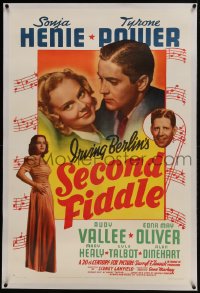 6a432 SECOND FIDDLE linen style B 1sh 1939 ice skater Sonja Henie, Tyrone Power, Rudy Vallee!