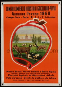 6a044 CAMERA COMMERCIO INDUSTRIA AGRICOLTURA linen 27x40 Italian special poster 1960 art of cattle!