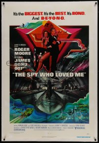 6a450 SPY WHO LOVED ME linen 1sh 1977 great art of Roger Moore as James Bond by Bob Peak!