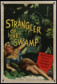 6a457 STRANGLER OF THE SWAMP linen 1sh 1946 art of the monster attacking sexy Rosemary La Planche!