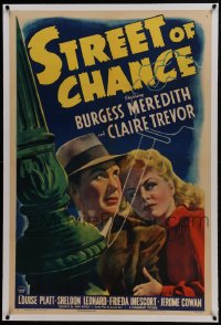 6a458 STREET OF CHANCE linen 1sh 1942 Burgess Meredith, Claire Trevor, Cornell Woolrich film noir!
