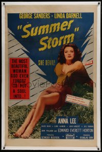 6a464 SUMMER STORM linen 1sh R1952 super sexy She Devil Linda Darnell, directed by Douglas Sirk!