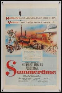 6a465 SUMMERTIME linen 1sh 1955 Katharine Hepburn went to Venice a tourist & came home a woman!