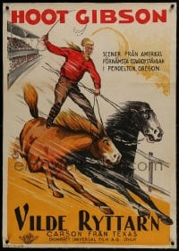 6a128 LET 'ER BUCK linen Swedish 1925 art of Hoot Gibson in Great Pendleton Round-Up, ultra rare!
