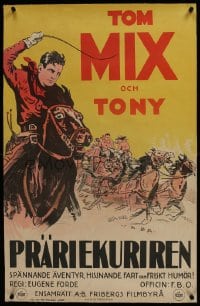 6a132 SON OF THE GOLDEN WEST linen Swedish 1928 wonderful art of Tom Mix with whip riding Tony!