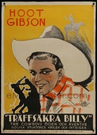 6a134 TEXAS STREAK linen Swedish 1926 great art of smiling cowboy Hoot Gibson + fighting silhouette!