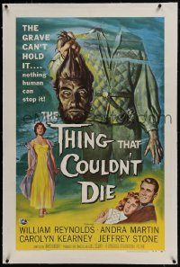 6a477 THING THAT COULDN'T DIE linen 1sh 1958 great artwork of monster holding its own severed head!